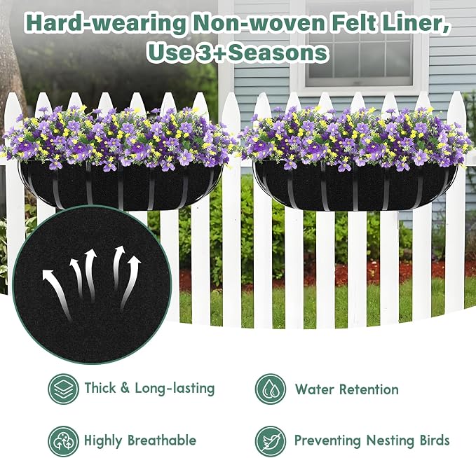 Riare 6 Pack 36 Inch Black Felt Window Box Liners- Fabric Trough Planter Basket - Image 3