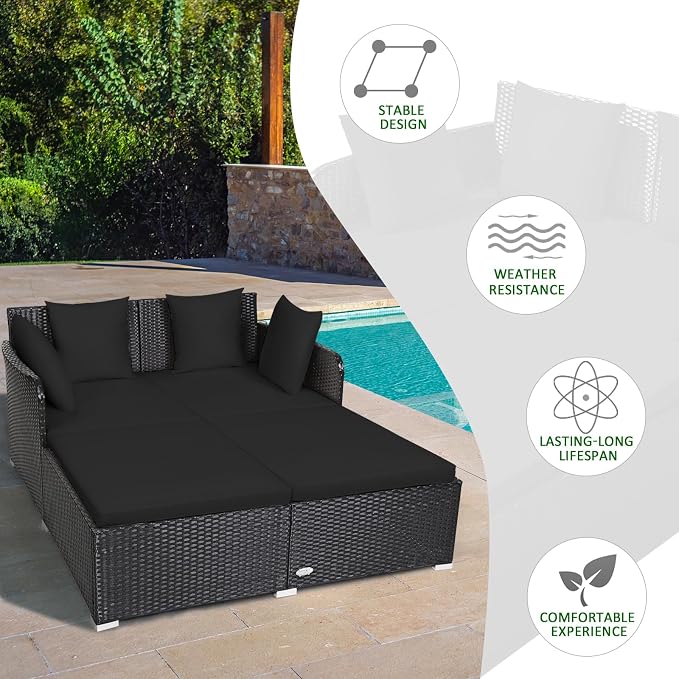 Tangkula Outdoor Rattan Daybed, Wicker Furniture - Image 6