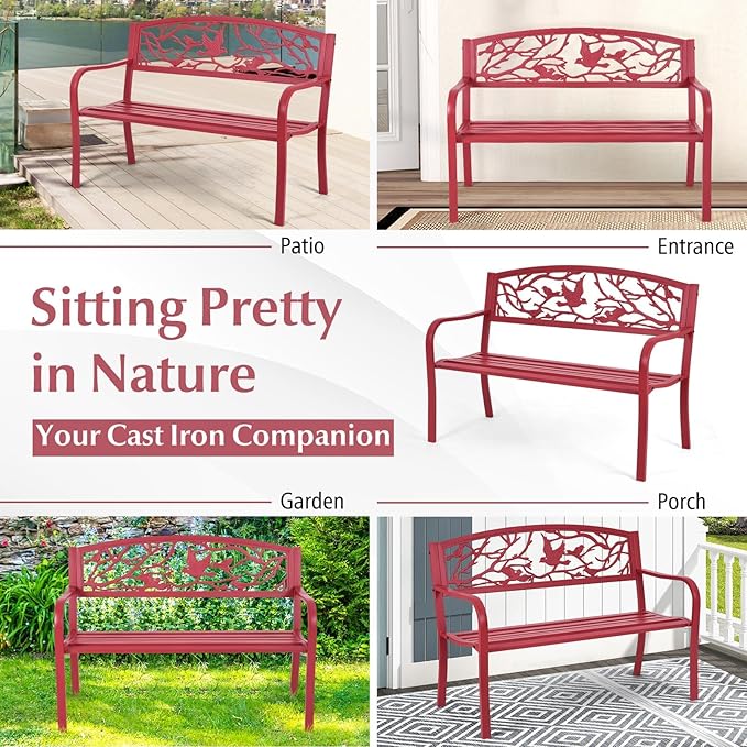 Tangkula Metal Outdoor Garden Bench Park Bench, Patio Bench - Image 7