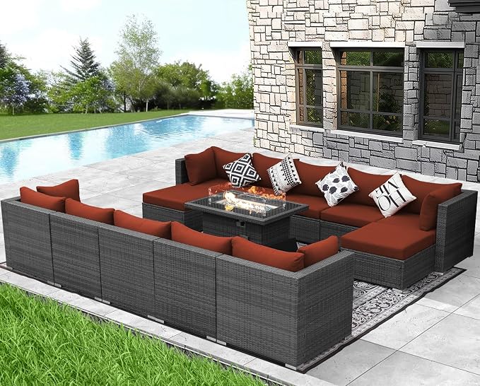 NICESOUL 13 Piece Patio Furniture w/Fireplace, Elegant Outdoor Seating w/Firepit - Image 2