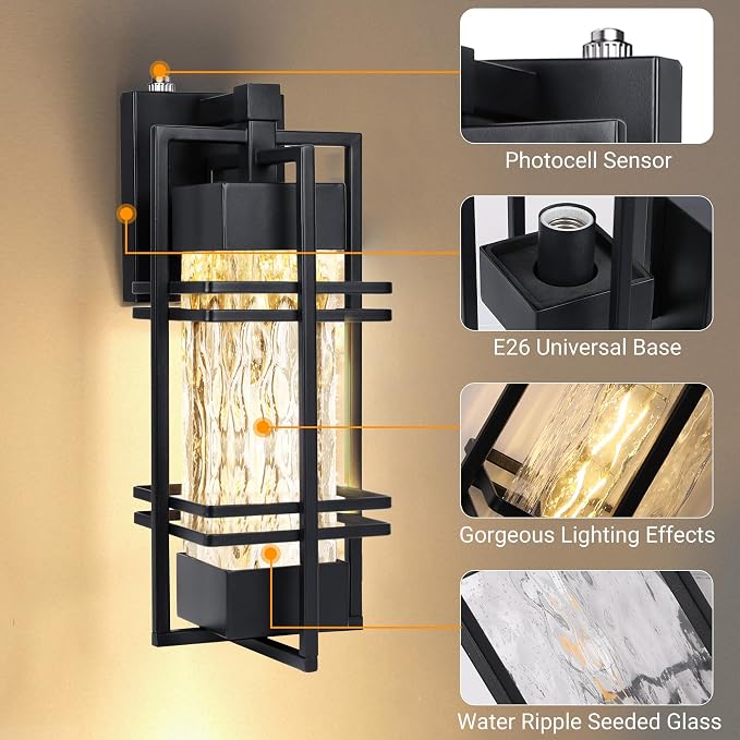 WIHTU Dusk to Dawn Outdoor Front Porch Light Fixtures Wall Mount, Waterproof - Image 4