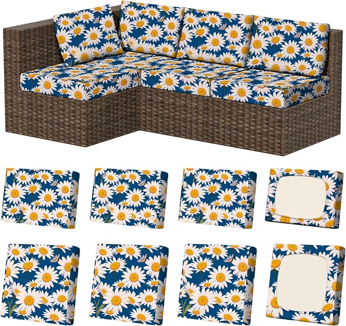 8Pcs Square Large + Rectangle Stretch Patio Cushion Covers, Couch & Sofa by VORSHAPE