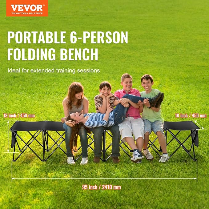 VEVOR Portable Folding Bench, 6 Seats Foldable Sideline Bench, Outdoor Camping - Image 3