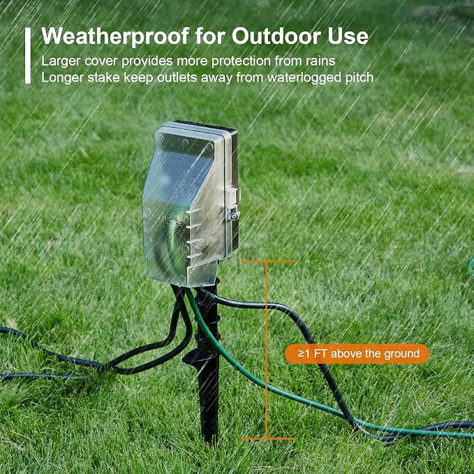 SURAIELEC Outdoor Power Stake Light Timer, Dusk to Dawn, 6 Electrical Outlet - Image 4