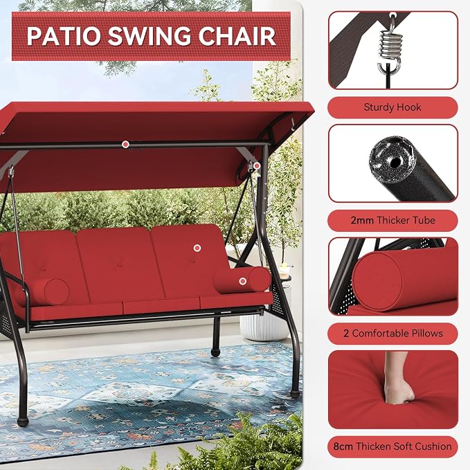 Oakcloud 3-Seat Outdoor Porch Swing, Large Converting Swing Chair - Image 3