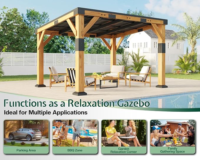 Jocisland 10x12x8 FT Cedar Wood Carport, Heavy Duty Canopy Carport - Image 5