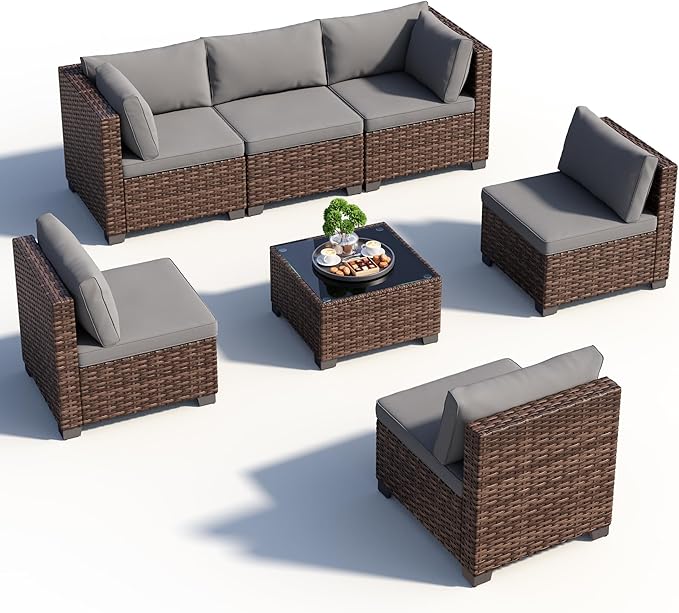 7 Pieces Patio Furniture Set, Outdoor Sectional Rattan Sofa Set, Wicker Patio - Image 8