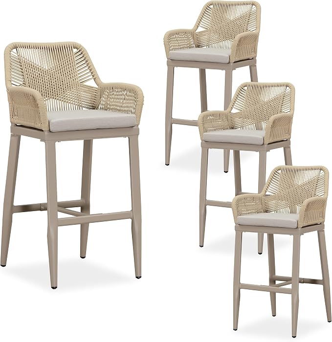 PURPLE LEAF Outdoor 29" Bar Stools Set of 4, Boho Patio Bar Height Chair by PURPLELEAF