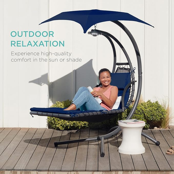 Best Choice Products Outdoor Hanging Curved Steel Chaise Lounge Chair Swing - Image 8