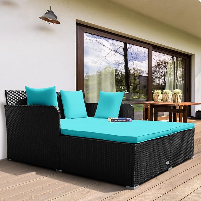 RELAX4LIFE Rattan Patio Outdoor Daybed, Wicker 2-Person Sunbed Loveseat - Image 9