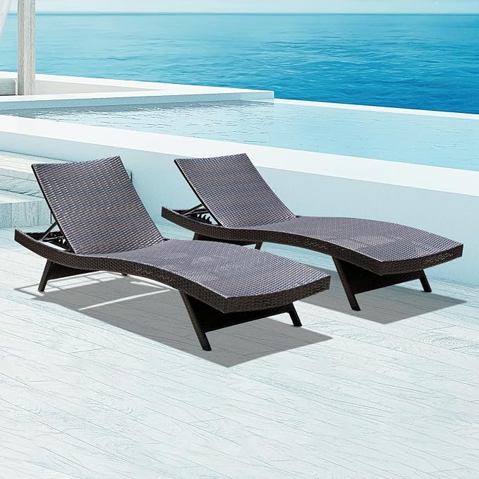 Idzo Katalina Chaise Lounge Set of 2-500lbs Support, UV Wicker, Ergonomic Wave by Idzo