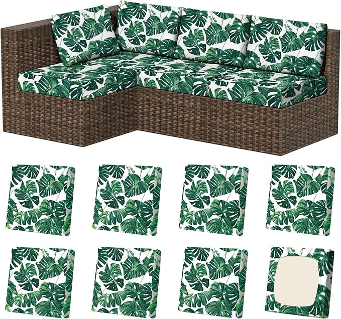 8Pcs Square Small Stretch Patio Cushion Covers, Couch & Sofa Replacement by VORSHAPE