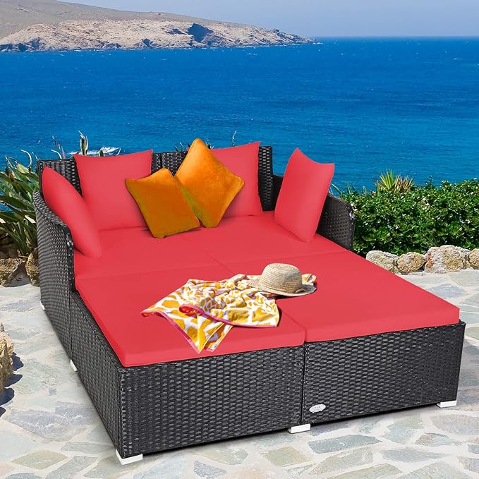 Tangkula Outdoor Rattan Daybed, Sunbed Wicker Furniture w/Spacious Seat - Image 4