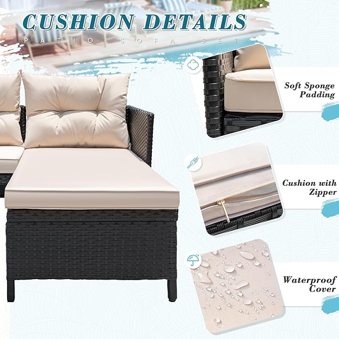Greesum 3 Piece Patio Furniture Set Outdoor Wicker Rattan Sectional Sofa - Image 6