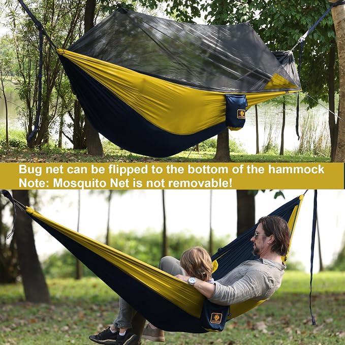 Camping Hammock with Net, Travel Portable Lightweight Hammocks with Tree Straps - Image 3