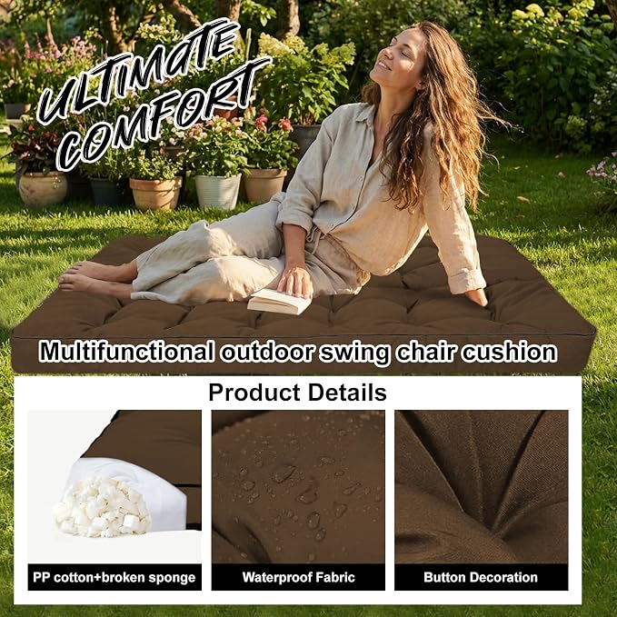 Waterproof Porch Swing Cushion Replacement, Thick 4" 2–3 Seat Outdoor Swing - Image 3