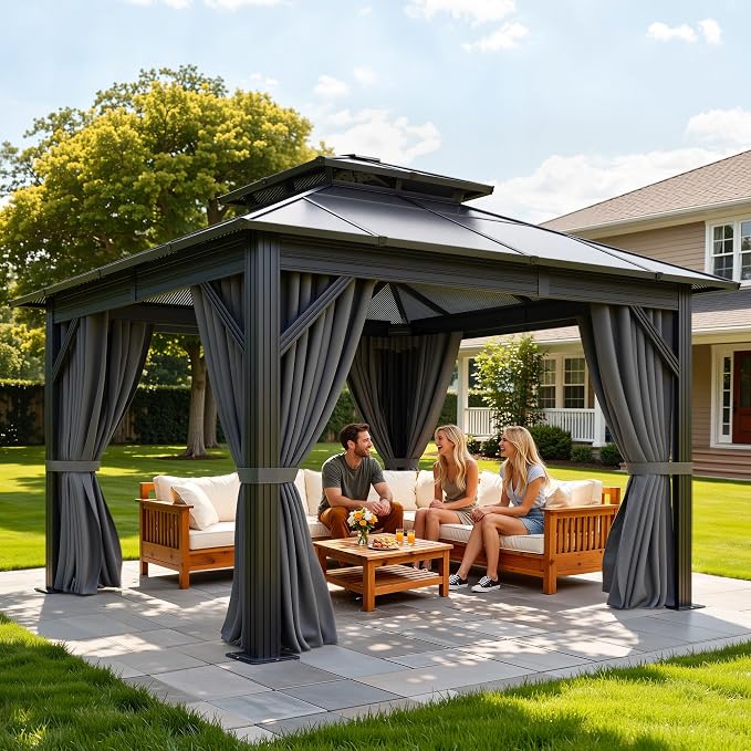 YITAHOME 10X10FT Polycarbonate Gazebo Outdoor Patio Double Top Canopy by YITAHOME
