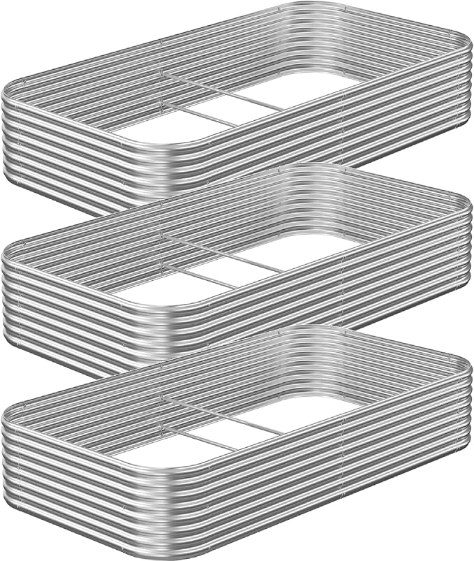 3 Pack 8x4FT Raised Beds for Gardening, Corrugated Galvanized Steel Raised by OZMSHF