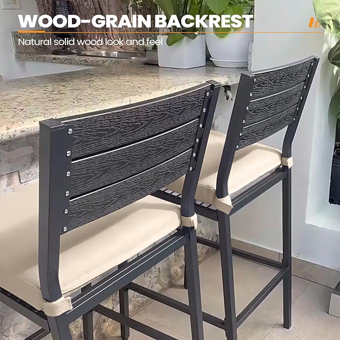 Crestlive Products Outdoor Bar Stools Set of 4, Patio Counter Height Barstools - Image 3