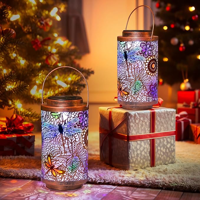 2Pack Solar Outdoor Lanterns Waterproof Multicolor Dragonfly Garden Gifts - Image 7