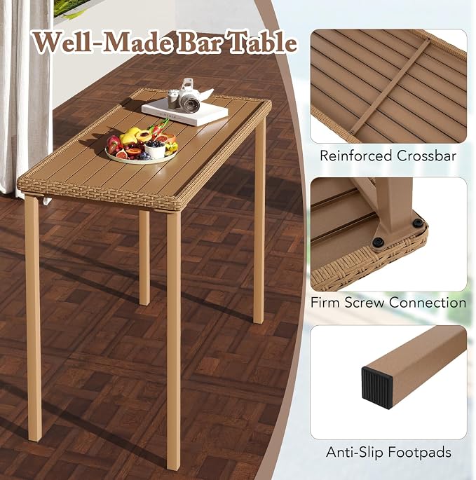 Tangkula Patio Bar Table, Heavy Duty Rectangle Metal Frame 48 Inches Outdoor - Image 7