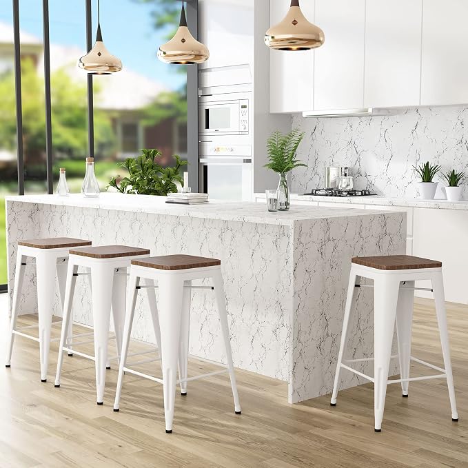 Andeworld Bar Stools Set of 4 Stackable Metal Bar Stools Industrial Counter by Andeworld