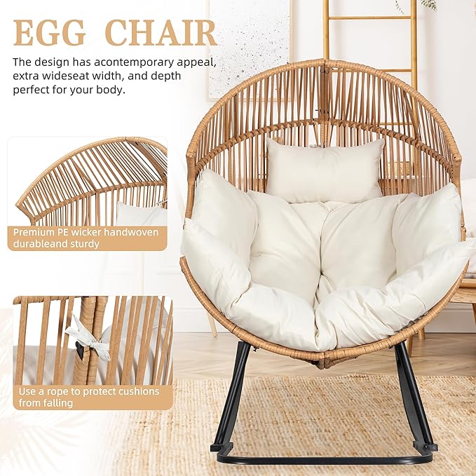 Vongrasig Wicker Egg Chair PE Rattan Rocking Chair - Image 5