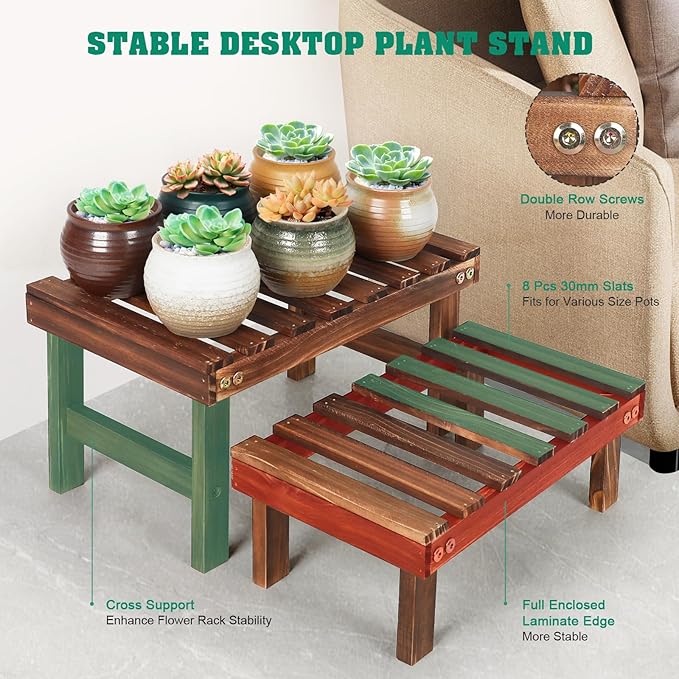 3 Tiered Small Plant Stands Shelf Indoor Outdoor, Wood Flower Pot Stand Holders - Image 5