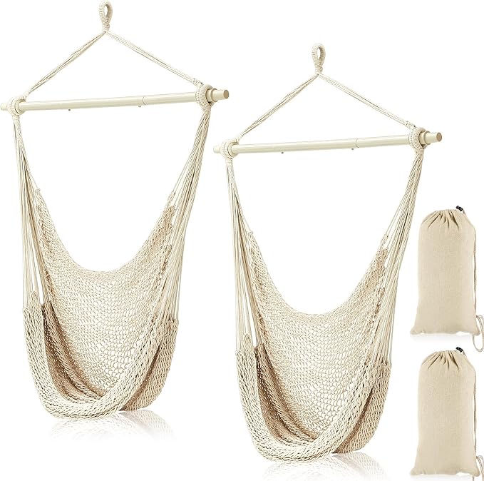 Barydat 2 Pcs Hanging Hammock Chair Boho Swing Chair Indoor Outdoor Cotton Rope by home