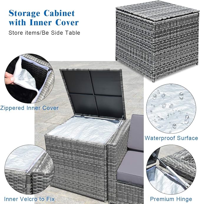Tangkula 8 PCS Outdoor Patio Furniture Set, Rattan Wicker Sofa Set, Sectional - Image 6