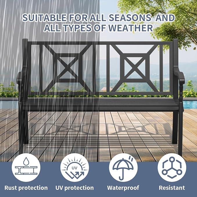 SHGJ&SOFT Outdoor Bench, Garden Bench, Outdoor Metal Frame Patio Park Bench - Image 3