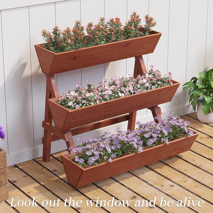 3-Tiers Wooden Raised Garden Bed, Wood Planter Box - Image 4