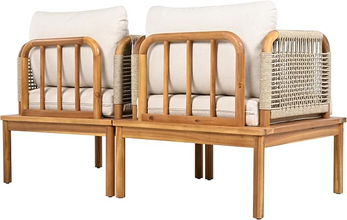 Outdoor Armchair Set of 2, Acacia Wood and Rope Club Chair - Image 7