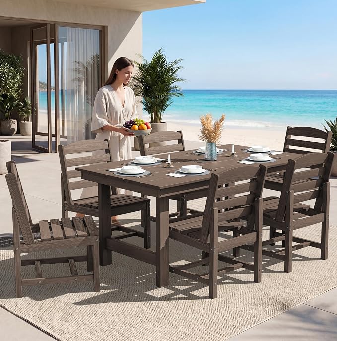 SERWALL Patio Dining Sets for 6 Person, HDPE Dining Set - Image 3