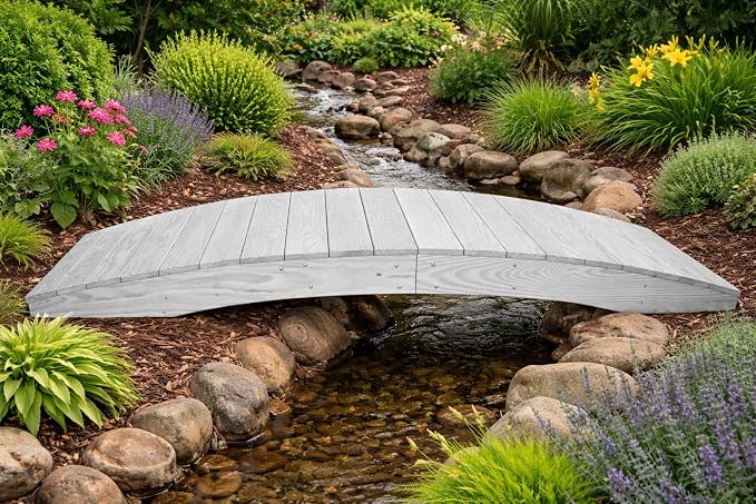 8 FT White Amish Made Pinewood Heavy Duty Garden Bridge - Image 6