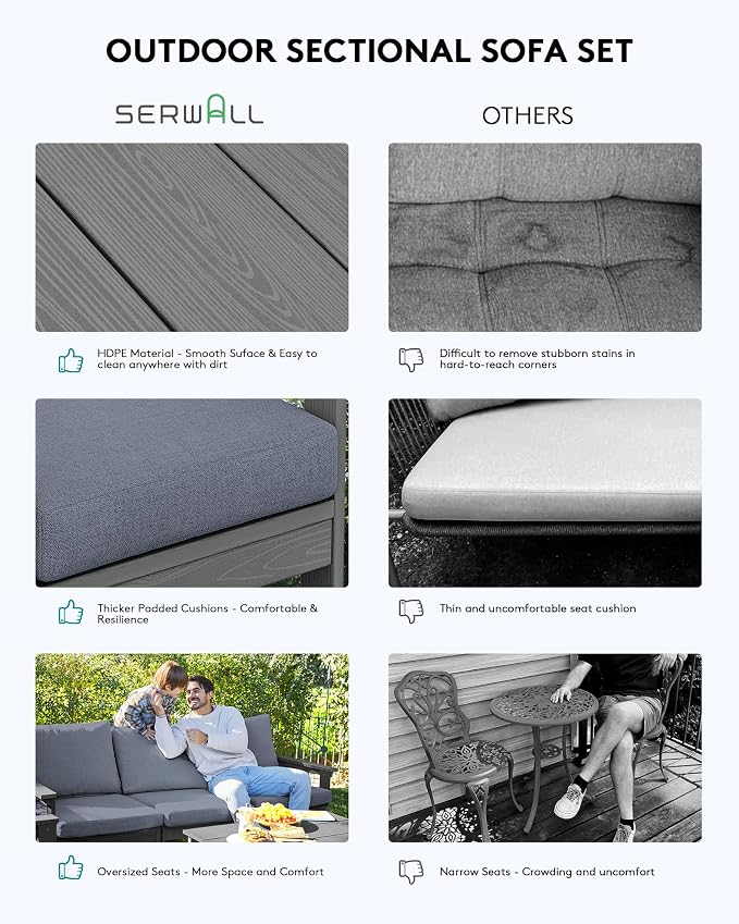 SERWALL HDPE Patio Sofa Set, 4-piece Sectional Outdoor Furniture Set, All - Image 6