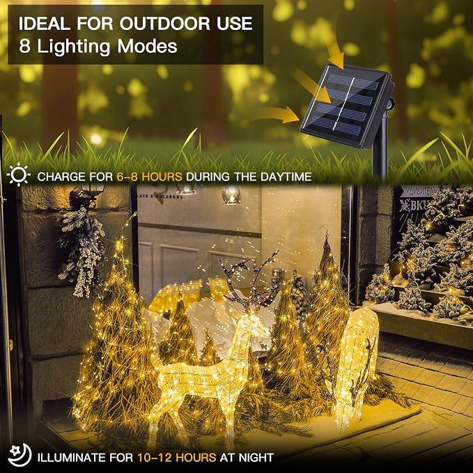 SUDDUS 2 Pack Total 66ft 200 Led Solar Fairy Lights Outdoor Waterproof - Image 3