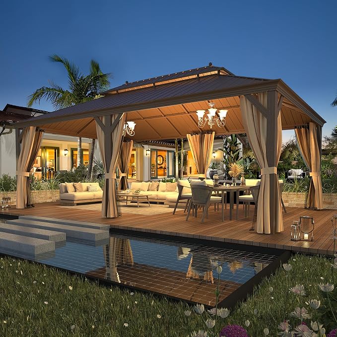 EROMMY 14'x22' Hardtop Gazebo Double Roof Galvanized Steel Canopy Outdoor - Image 8