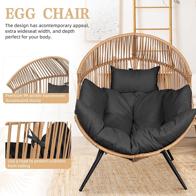 Vongrasig Outdoor Wicker Egg Chair PE Rattan Chair - Image 3