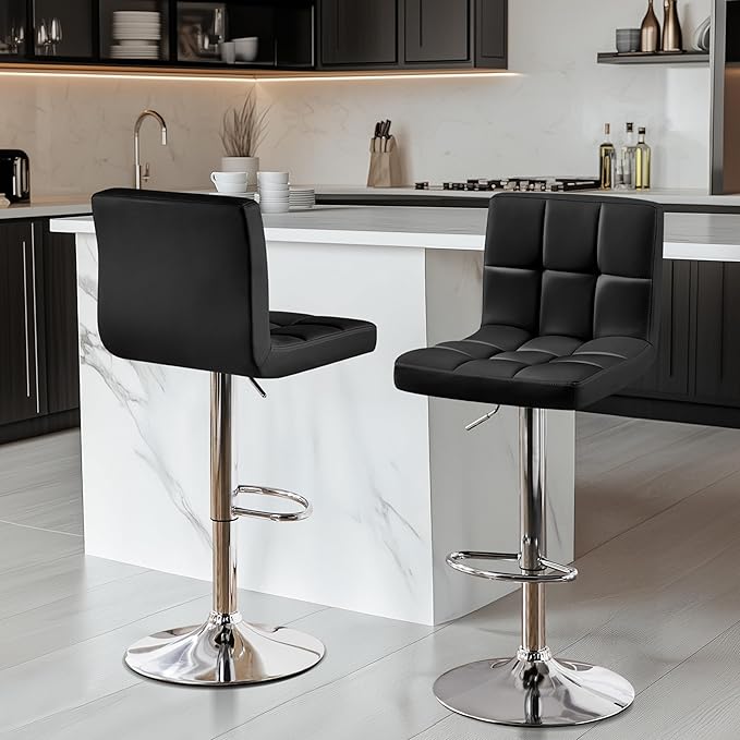 Yaheetech Bar Stools Set of 2, Adjustable PU Leather Swivel Barstools, Modern - Image 2