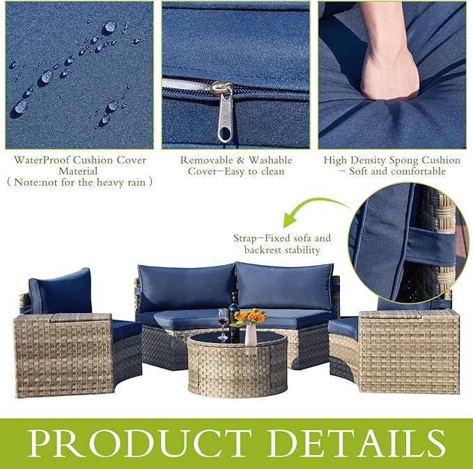 ECOTOUGE 9 Piece Outdoor Patio Half Moon Furniture, Patio Sectional - Image 6
