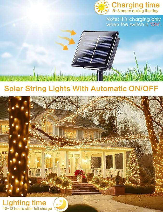 Solar String Lights Outdoor, 2 Pack 144FT 400 LED Solar Twinkle Lights - Image 4