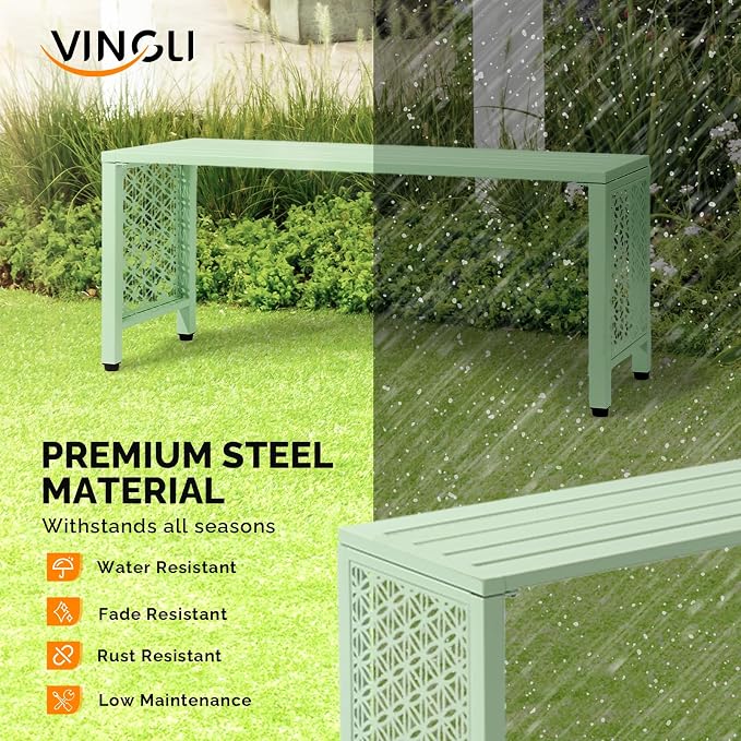 VINGLI 40in Outdoor Metal Bench, All-Weathe Backless Patio Bench - Image 4