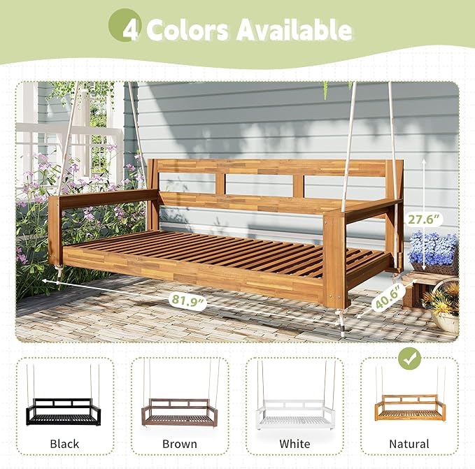 Twin Size Porch Swing Daybed Frame, Outdoor Porch Swing Chair, Framhouse - Image 5