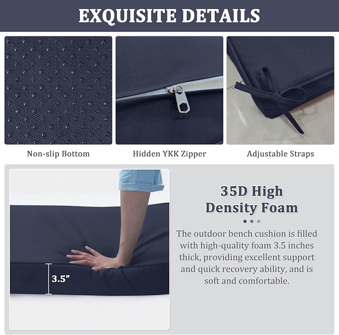 Premium Outdoor Bench Cushions for Patio Furniture 3.5inches Memory Foam Bench - Image 5