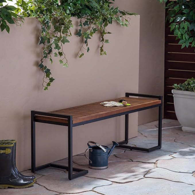 Christopher Knight Home Noel Outdoor Industrial Acacia Wood and Iron Bench - Image 2