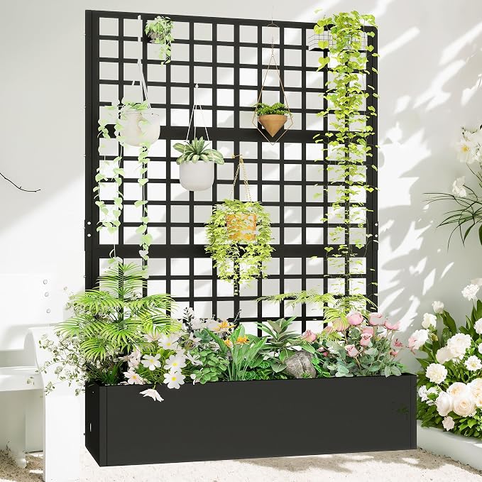 Metal Planter with Trellis 72" x 47’’ x 16", Raised Garden Bed with Trellis by Toriexon