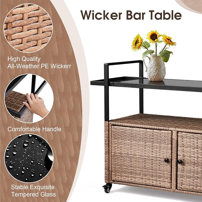 VINGLI Wicker Outdoor Bar Cart - Image 6