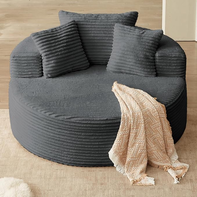 Oversized Round Chair Lounge Chaise Indoor, Upholstered Corduroy Deep Seat - Image 7