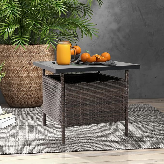Tangkula Outdoor Wicker Table, Rattan Coffee Table - Image 2